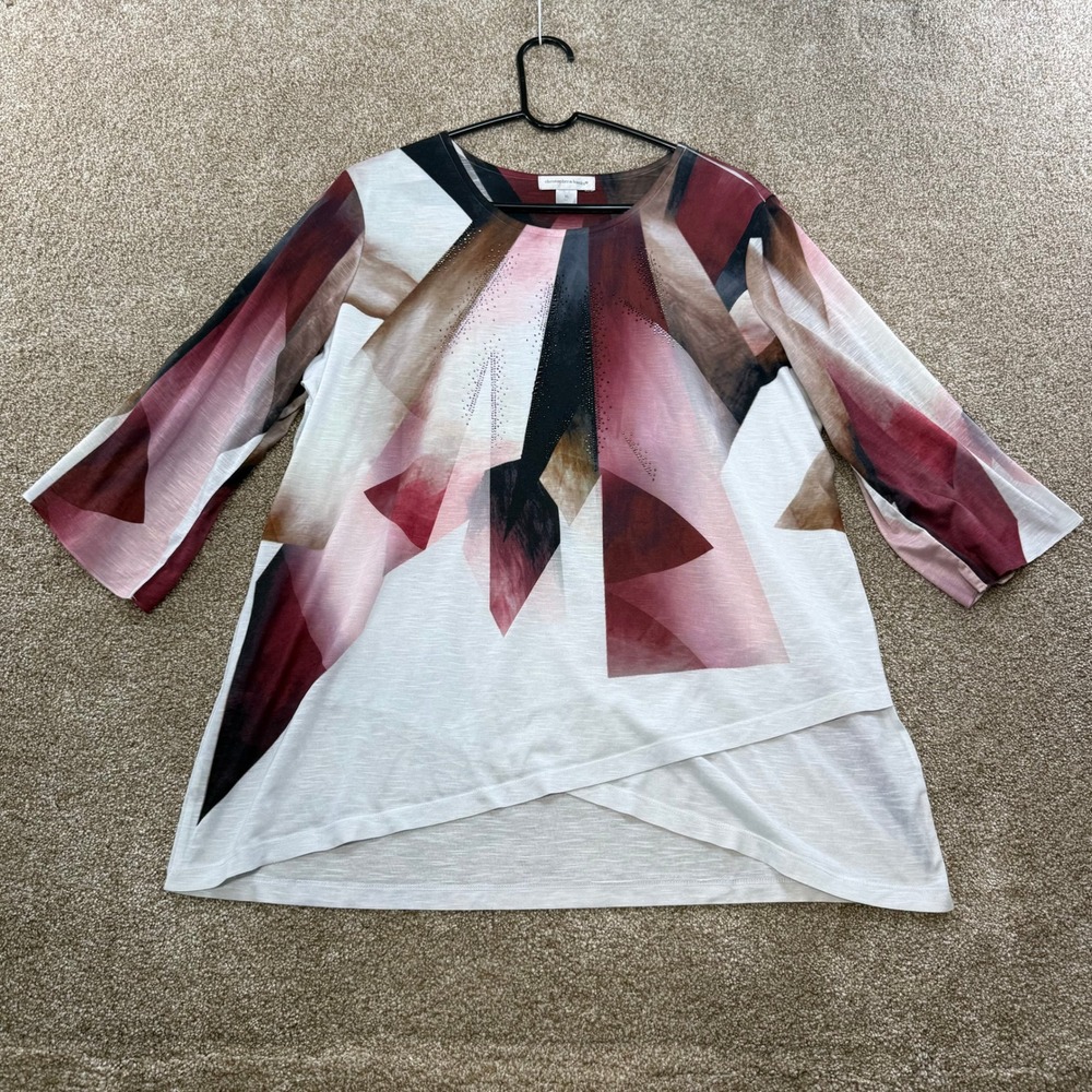 Christopher & Banks Womens XL Geometric Abstract Rhinestone 3/4 Sleeve Top VTG